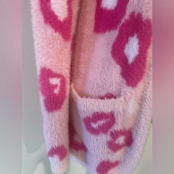 Crown & Ivy Kids Pink Leopard Cardigan, XL - Picture 2 of 4